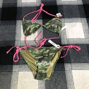 VS PINK 2 PIECE CAMO BLING LOGO STRING BIKINI SWIMSUIT IN SIZE SMALL & SMALL DD